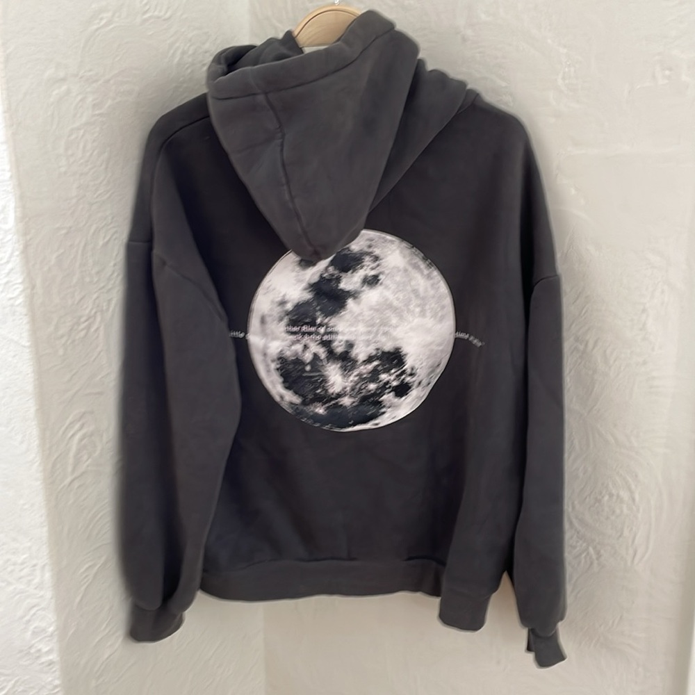 MIMI Women's Moon Letter Back Print Loose Hoodie Size L In Gray